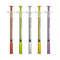 Unisharp 1mL syringe with fixed needle 30G x 12 mm – 5 colours – Box of 100
